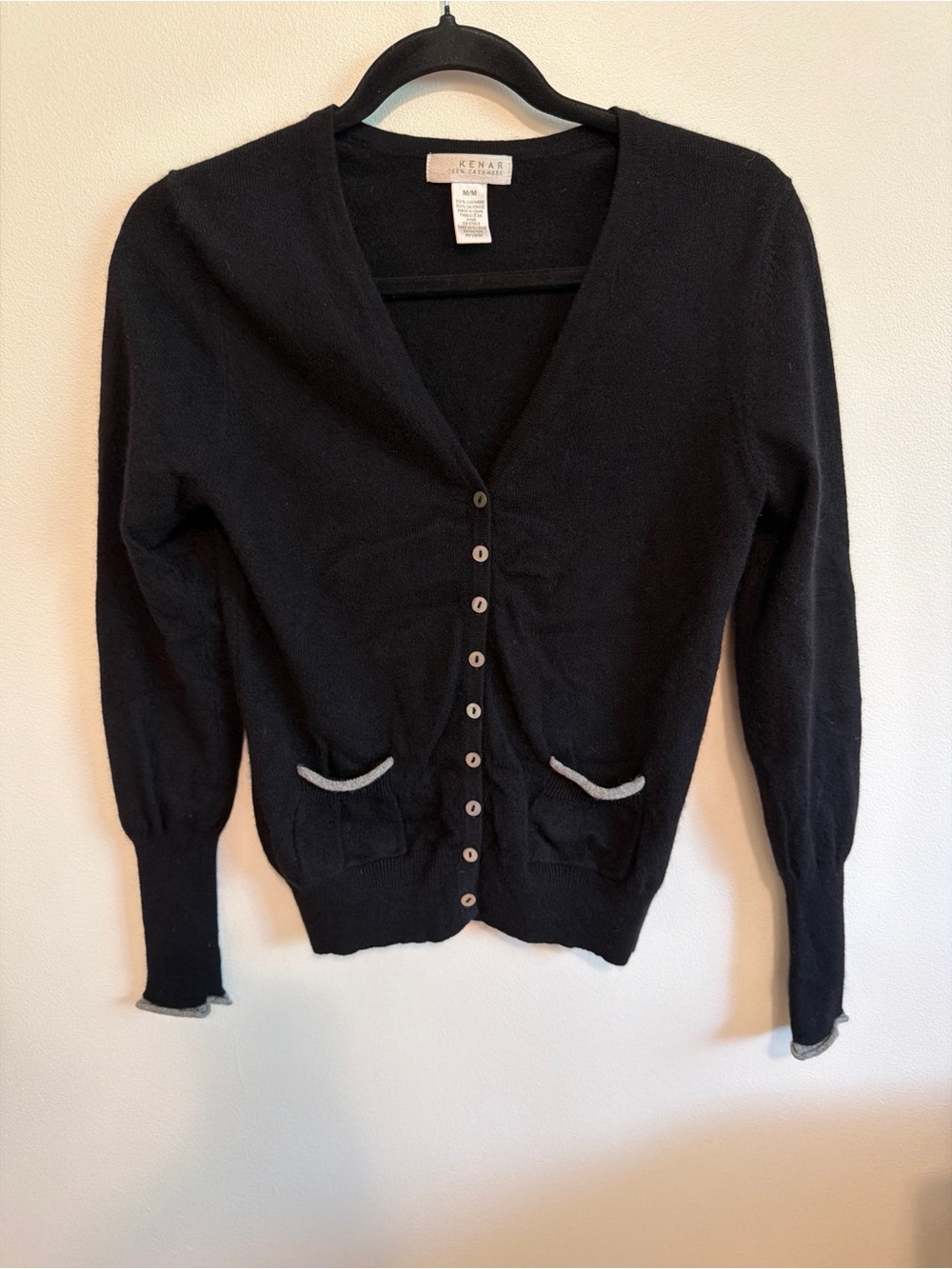 Kenar Black V-Neck Button-Front Cardigan with Contrast Trim
